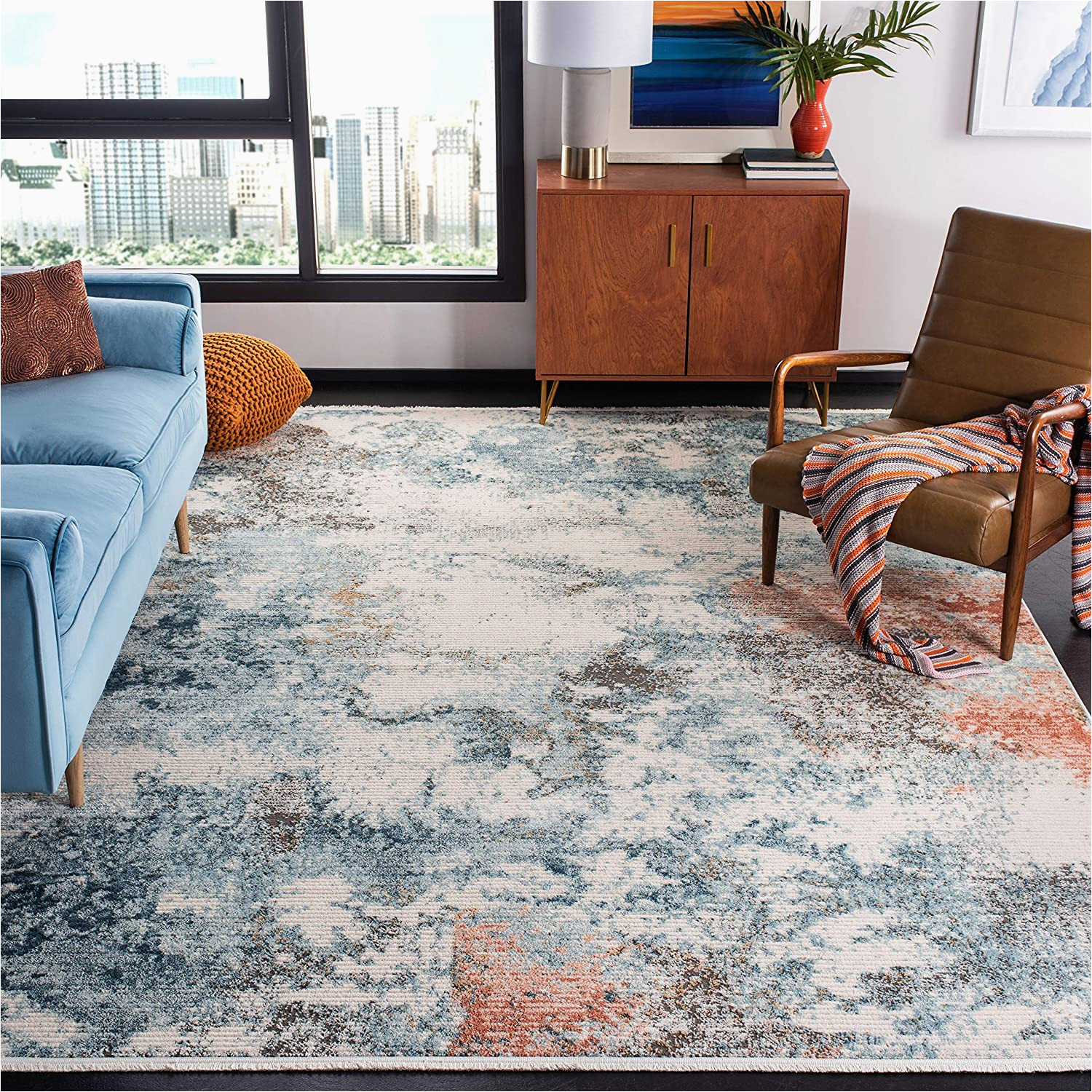 Huma Blue Ivory area Rug Safavieh Shivan Collection 9′ X 12′ Blue/ivory Shv743m Modern Abstract Non-shedding Living Room Bedroom Dining Home Office area Rug
