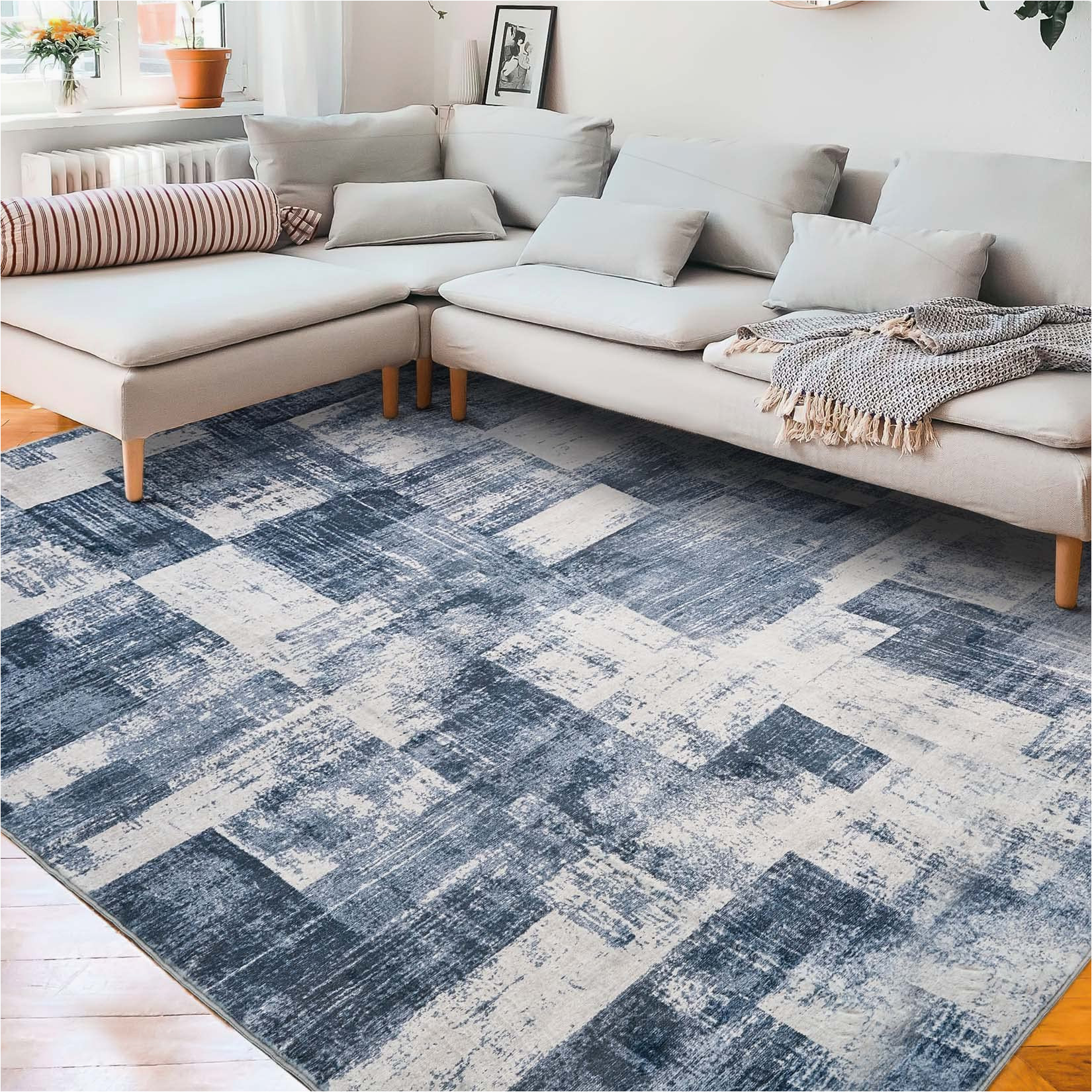 Large Low Pile area Rugs area Rug Living Room Rugs: Indoor soft Low Shaggy Fluffy Pile Carpet Abstract Decor Large Washable for Bedroom Dining Room Under Kitchen Table Home …