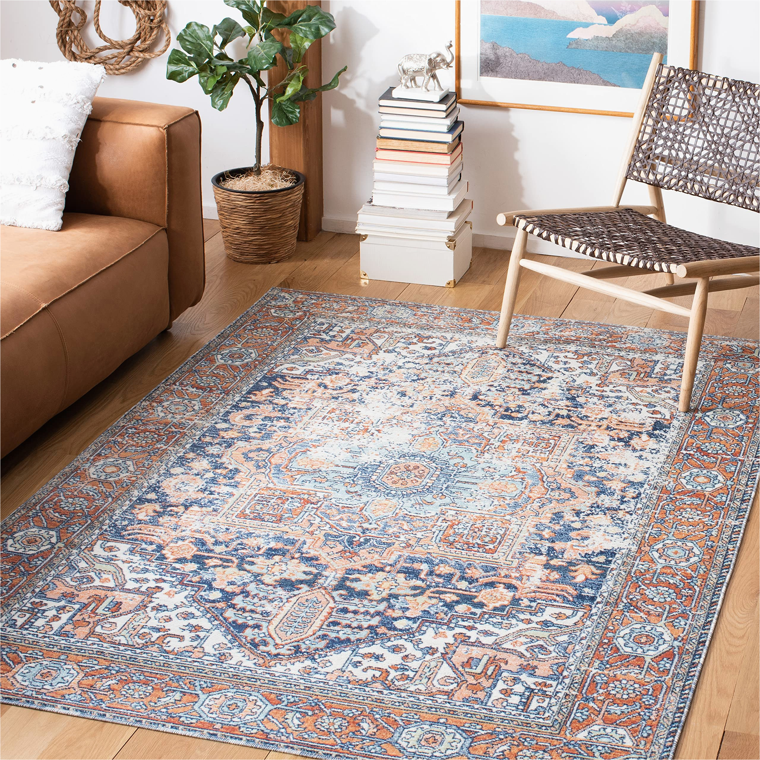 Navy and Rust area Rug Safavieh Aria Collection 8′ X 10′ Navy/rust Ara580n oriental Medallion Distressed Non-shedding Living Room Dining Bedroom area Rug