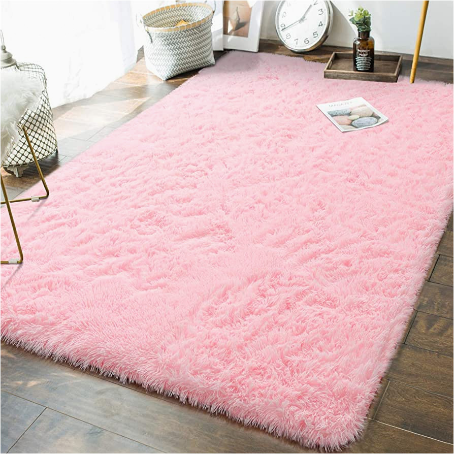 Pink area Rug 5 X 8 andecor soft Fluffy Bedroom Rugs – 5 X 8 Feet Indoor Shaggy Plush area Rug for Boys Girls Kids Baby College Dorm Living Room Home Decor Floor Carpet, …