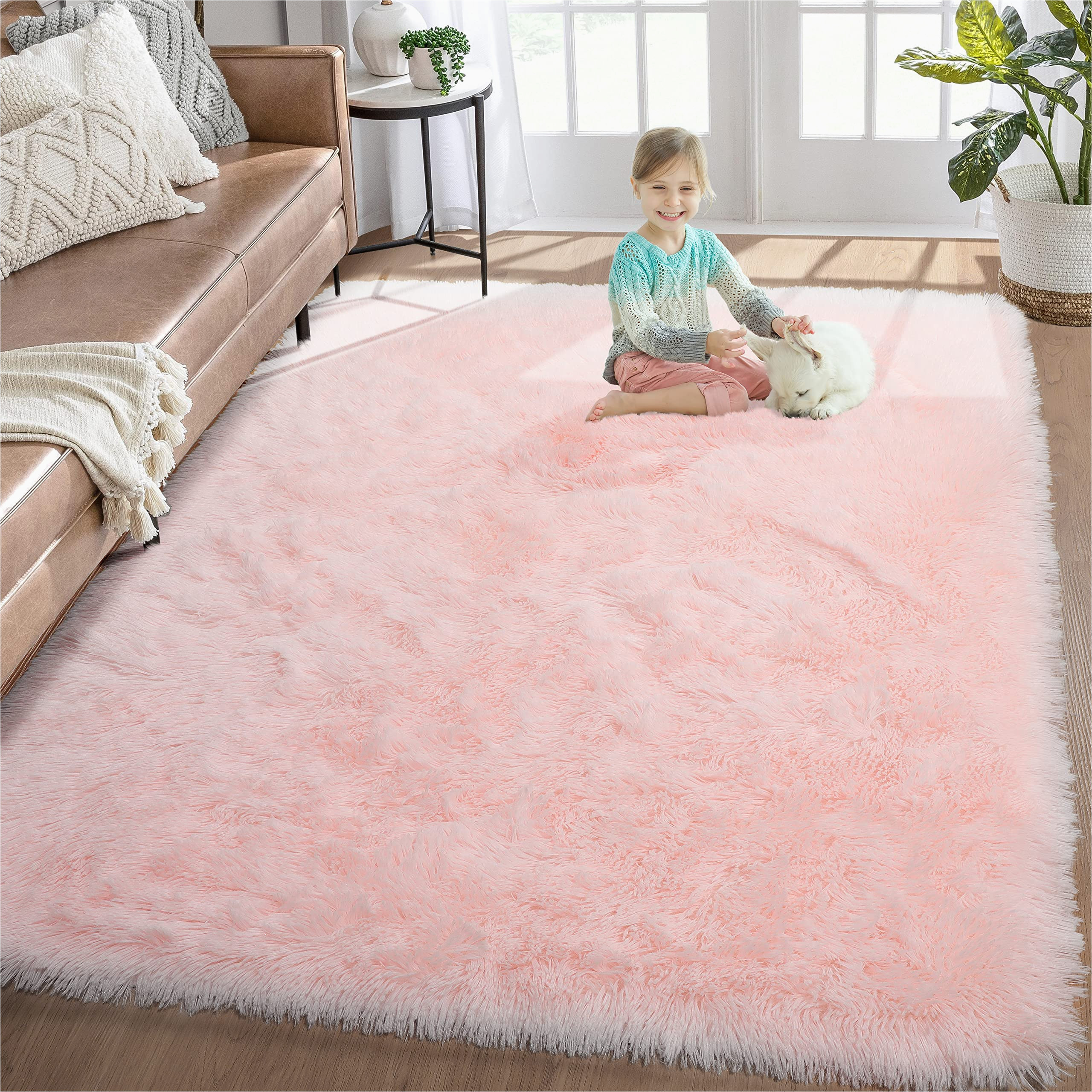 Pink area Rug 5 X 8 Rugtuder Pink Rug for Bedroom, 5×8, Plush Fluffy Rugs for Living Room, soft Shag area Rug for Girls Room Decor, Large Fuzzy Carpets for Kids Baby …