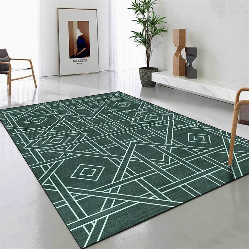 Shop area Rugs by Size Zijiage Modern Rug, area Rug, Simple Geometric Black and White Powder Grey Green Line, Non-slip Mat, for Bedroom, Bedside, Living Room, Decorative …