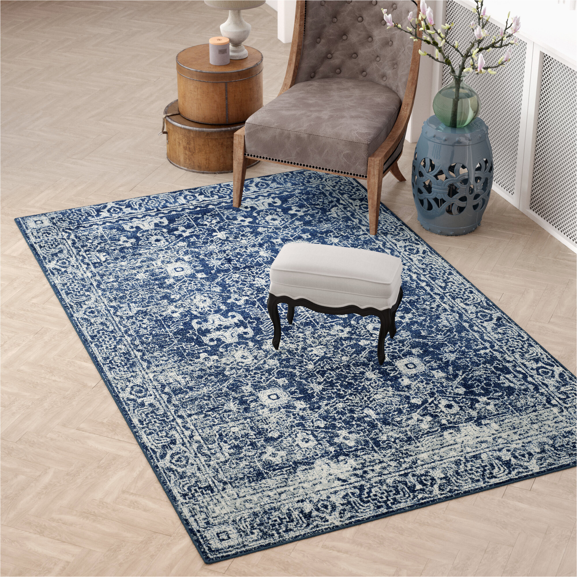 Wayfair Navy Blue area Rugs Abdel oriental Navy/ivory area Rug