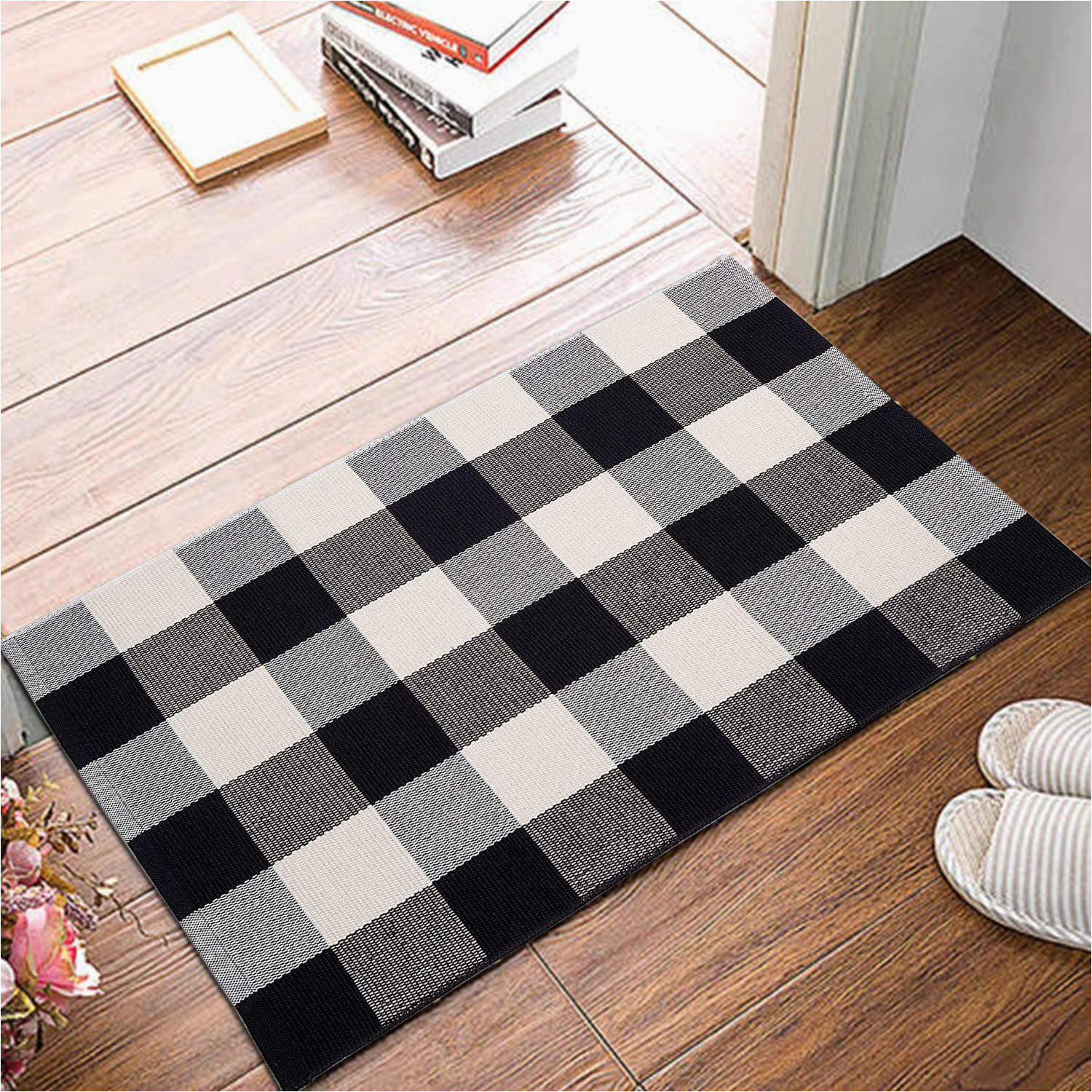 Wiest Gingham Check Black Indoor Outdoor area Rug Black and White Plaid Rug -60*90cm,outdoor/indoor Front Porch …