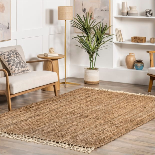 Wool and Jute area Rug Maui Hand Woven Jute with Wool Fringe Natural Rug