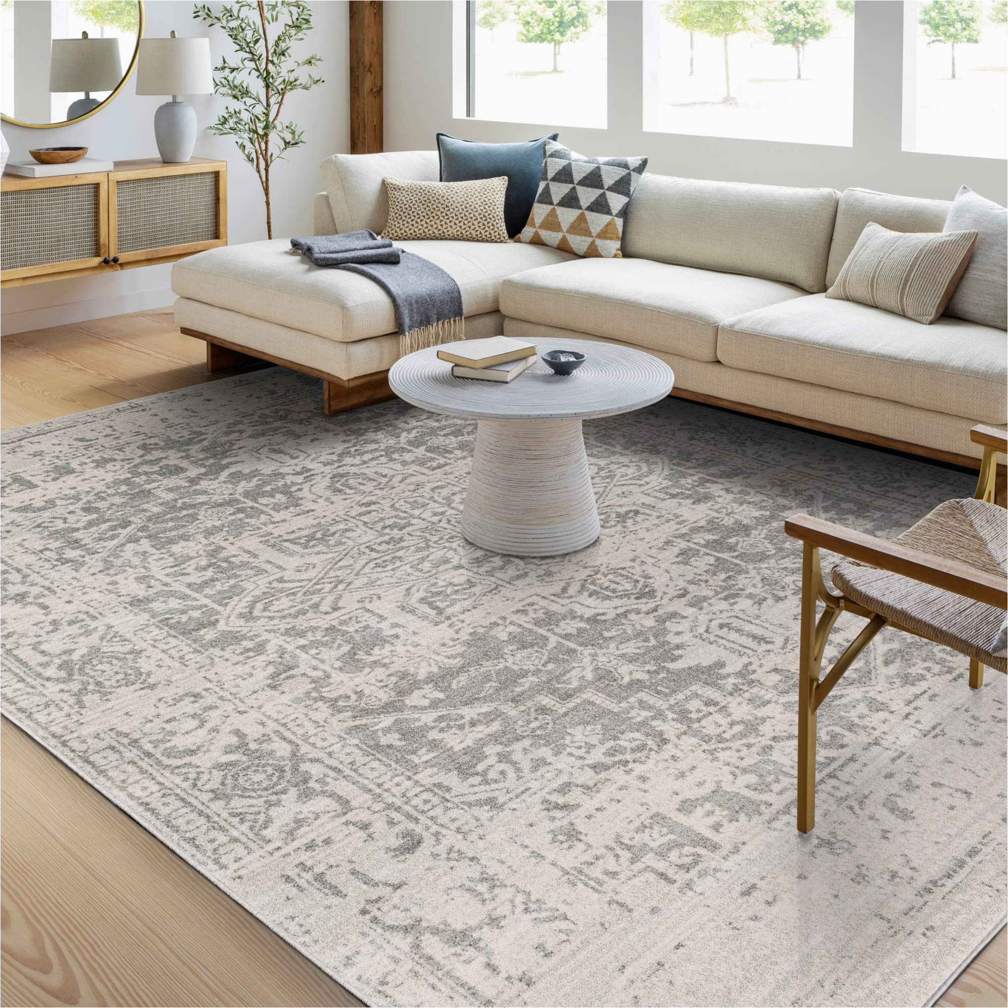 10 X 10 area Rugs Cheap Artistic Weavers Janine Vintage Medallion area Rug,7’10” X 10’3″,grey