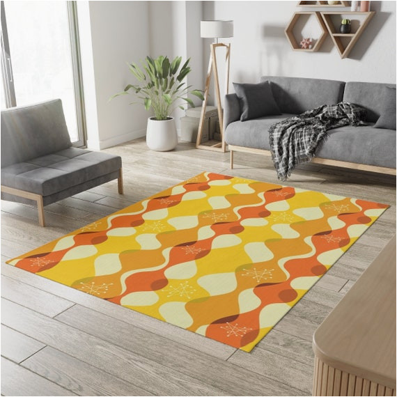 10 X 10 area Rugs Cheap Mid Century Modern Geometric Yellow and orange Retro area Rugs …