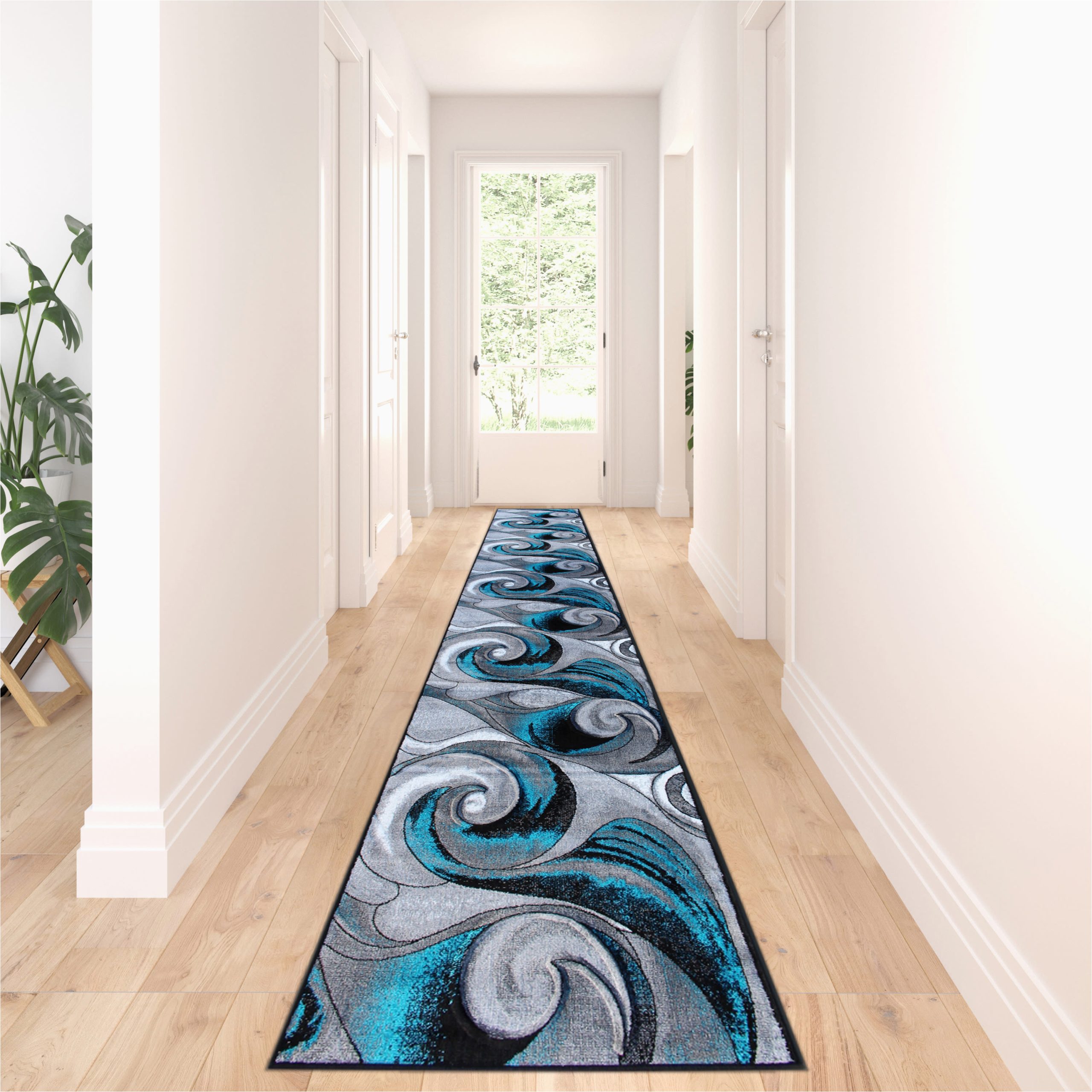 10 X 15 Foot area Rug Masada Rugs Modern Woven Long Runner Turquoise area Rug, Hand Carved (32 Inch X 15 Feet 10 Inch) Runner