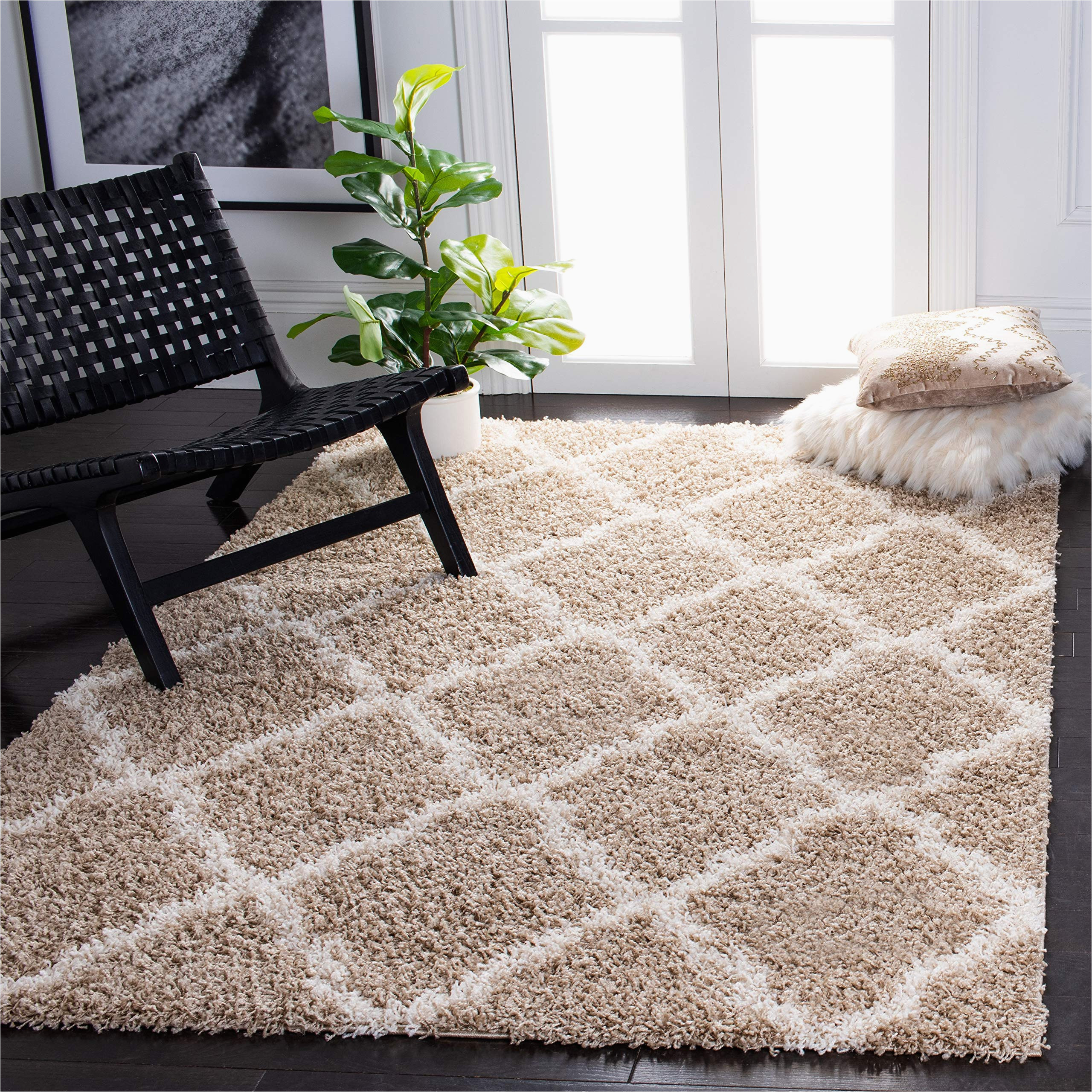 10 X 15 Foot area Rug Safavieh Dallas Shag Collection 10′ X 14′ Beige/ivory Sgd257d Trellis Non-shedding Living Room Bedroom Dining Room Entryway Plush 1.5-inch Thick area …