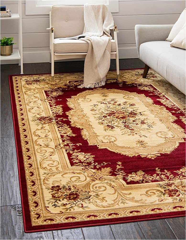 16 X 16 area Rug Unique Loom Versailles Collection Traditional Classic Floral Motif area Rug (10′ 6 X 16′ 5 Rectangular, Burgundy/ Ivory)