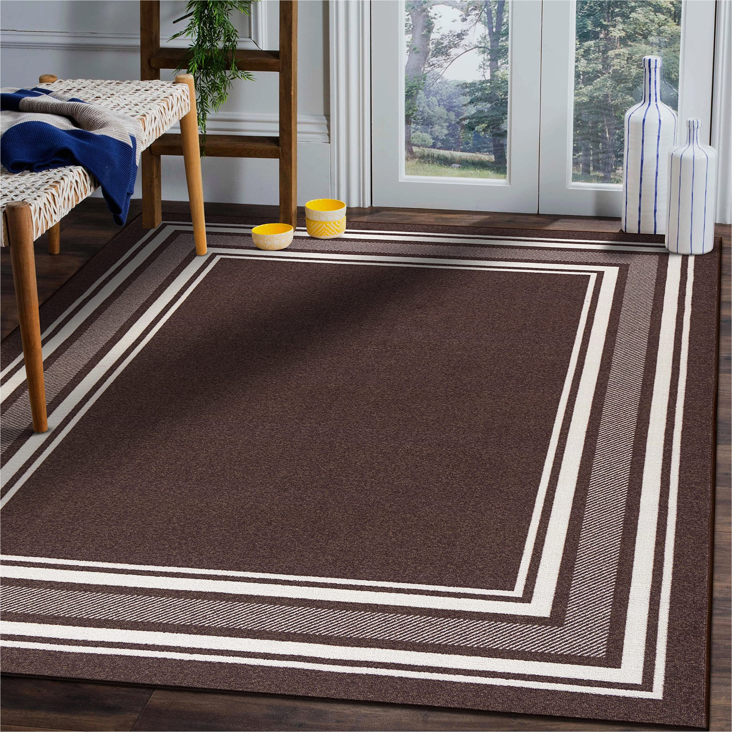 3×5 area Rugs On Sale Beverly Rug Modern Bordered 3×5 area Rug for Living Room, Dining Room Rug, Bedroom Carpet, Indoor Non Skid Rubber Backed area Rugs, Brown