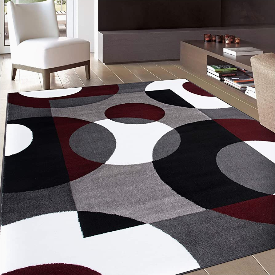 Anne Gray True Red area Rug Rugshop Modern Circles Carpet Easy Maintenance for Home Office,living Room,bedroom,kitchen soft area Rug 5’3″ X 7’3″ Burgundy