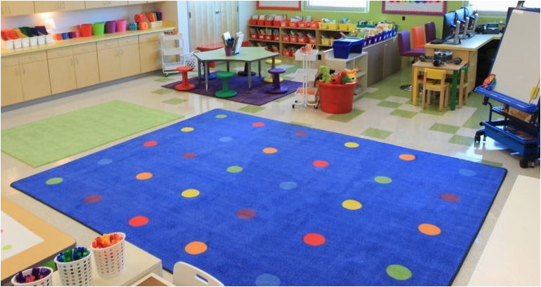 Area Rugs for Preschool Classrooms On the Spot Classroom Seating Rug Multi On Blue