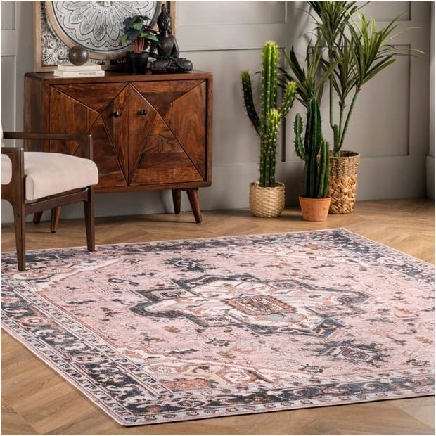 Area Rugs with Pink In them Pink Jewel Medallion Washable area Rug