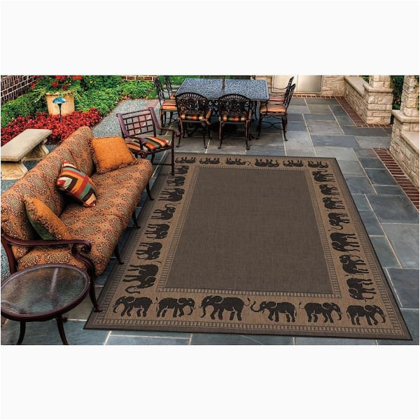 Couristan Indoor Outdoor area Rugs Couristan Recife Elephant Cocoa-black 9 Ft. X 9 Ft. Round Indoor …