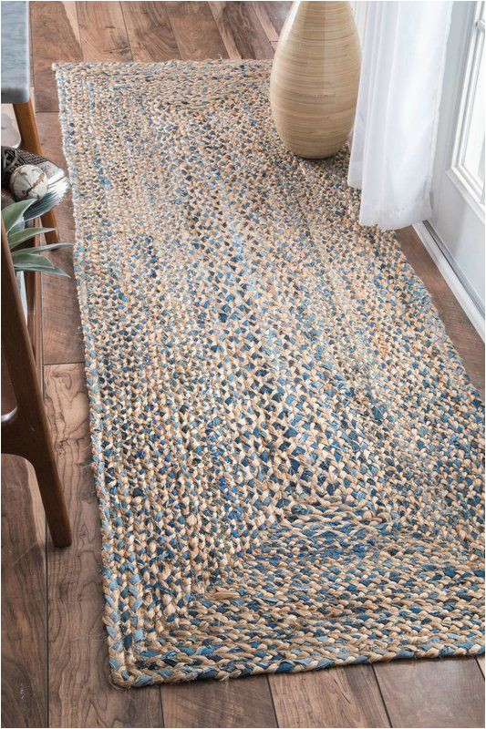 Destrie Hand Braided Blue area Rug Destrie Handmade Braided Blue/beige Rug Braided Rag Rugs, Jute …