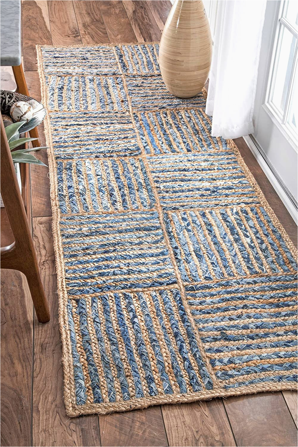 Destrie Hand Braided Blue area Rug Nuloom Hand Braided Jute Elva Rug, Cotton, Blue, 2′ 6″ X 8 …