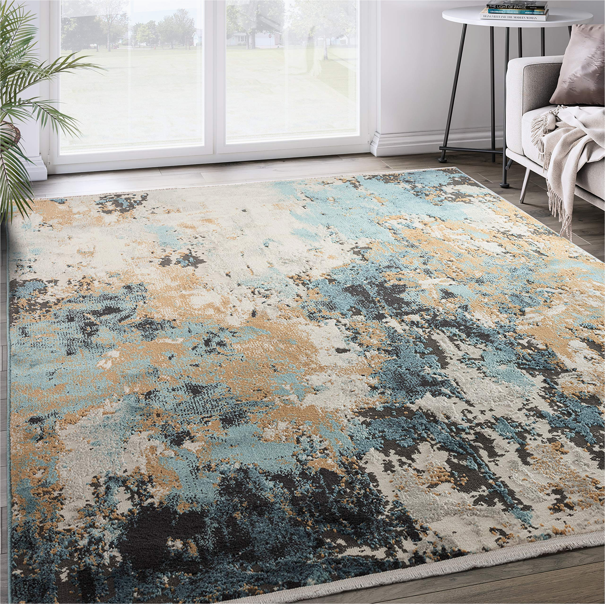 Dunmore Blue Green area Rug Modern Green, Blue & Grey Abstract area Rug – 7’9″ X 10’2″ (8×10) Contemporary Accent Rug, Abani Rugs Dining Room Carpet