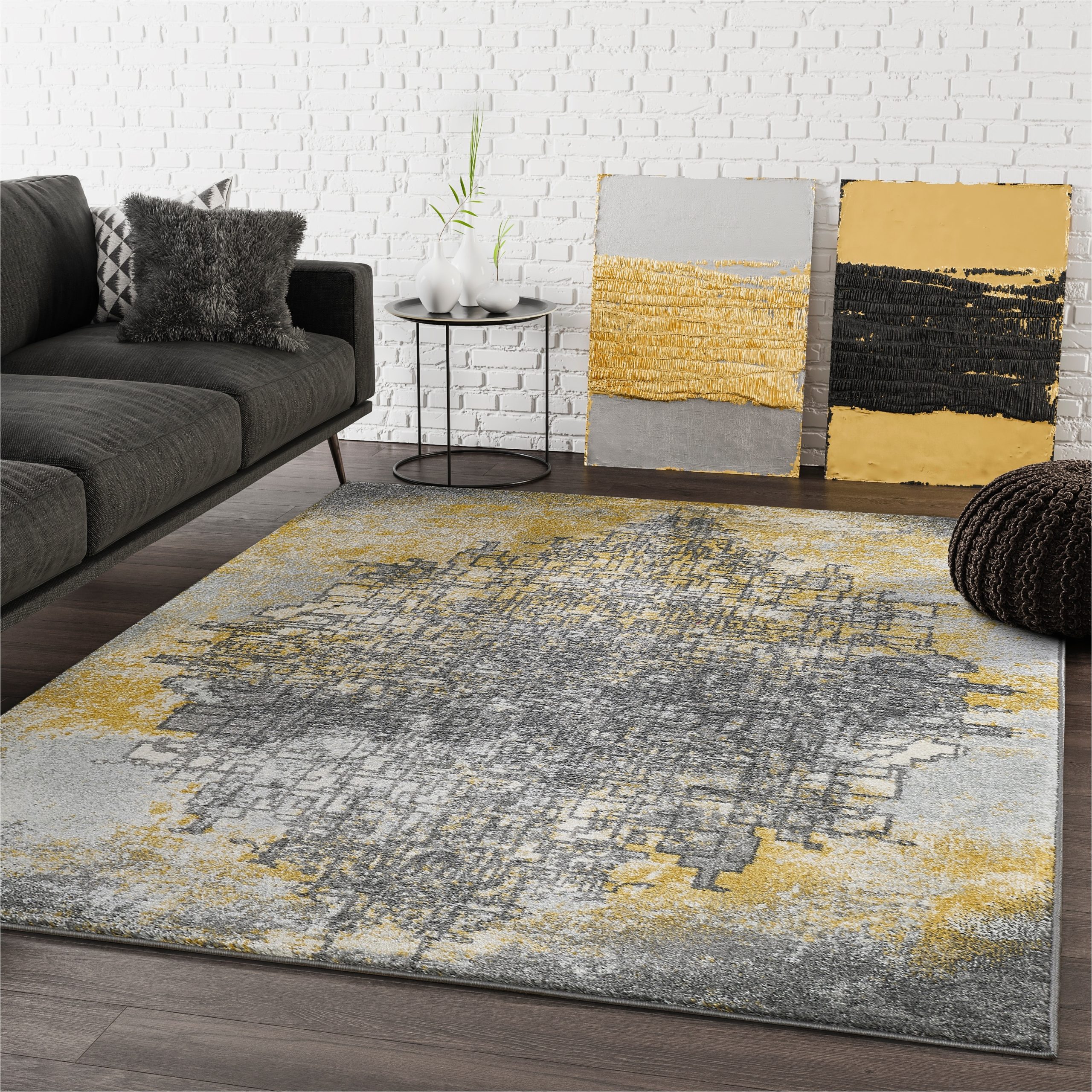 Grey and Yellow area Rug 8×10 Abani Laguna Contemporary Rectangle Grey Yellow Abstract Art area …