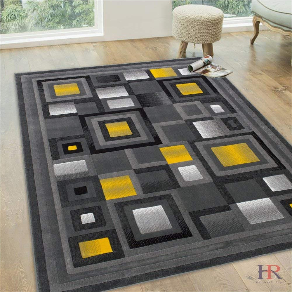 Grey and Yellow area Rug 8×10 area Rug 8×10 Abstract Geometric Modern Squares 5×7 Rug Carpet Kilim Yellow Gray