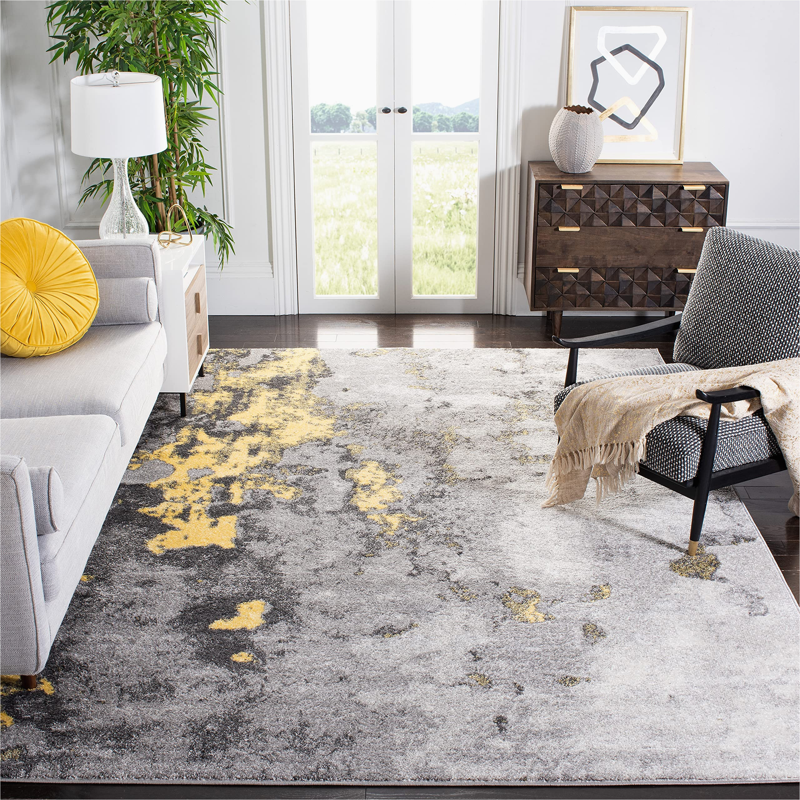 Grey and Yellow area Rug 8×10 Safavieh Adirondack Collection 8′ X 10′ Grey / Yellow Adr134h Modern Abstract Non-shedding Living Room Bedroom Dining Home Office area Rug