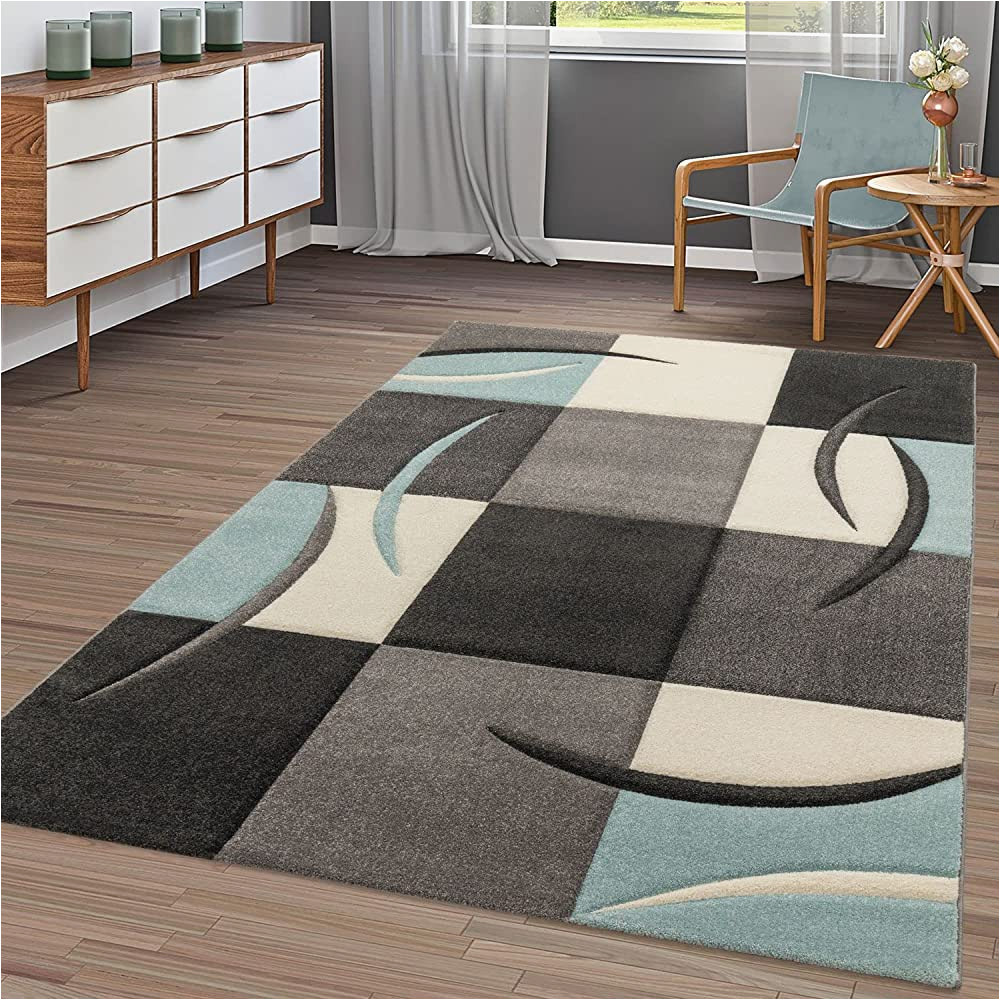 Grey Cream and Blue area Rugs Modern Rug Living Room Checked Trendy Pastel Turquoise Beige Grey Cream, Turquoise, 160×230 Cm