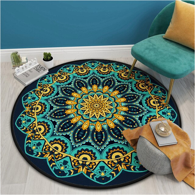 Large Round area Rugs for Sale Shiny Large Round Carpet for Living Room Bohemian Blue Green Floral Printed Non-slip Floor Mats Bedroom area Rugs Parlor Carpets – Aliexpress Home & Garden