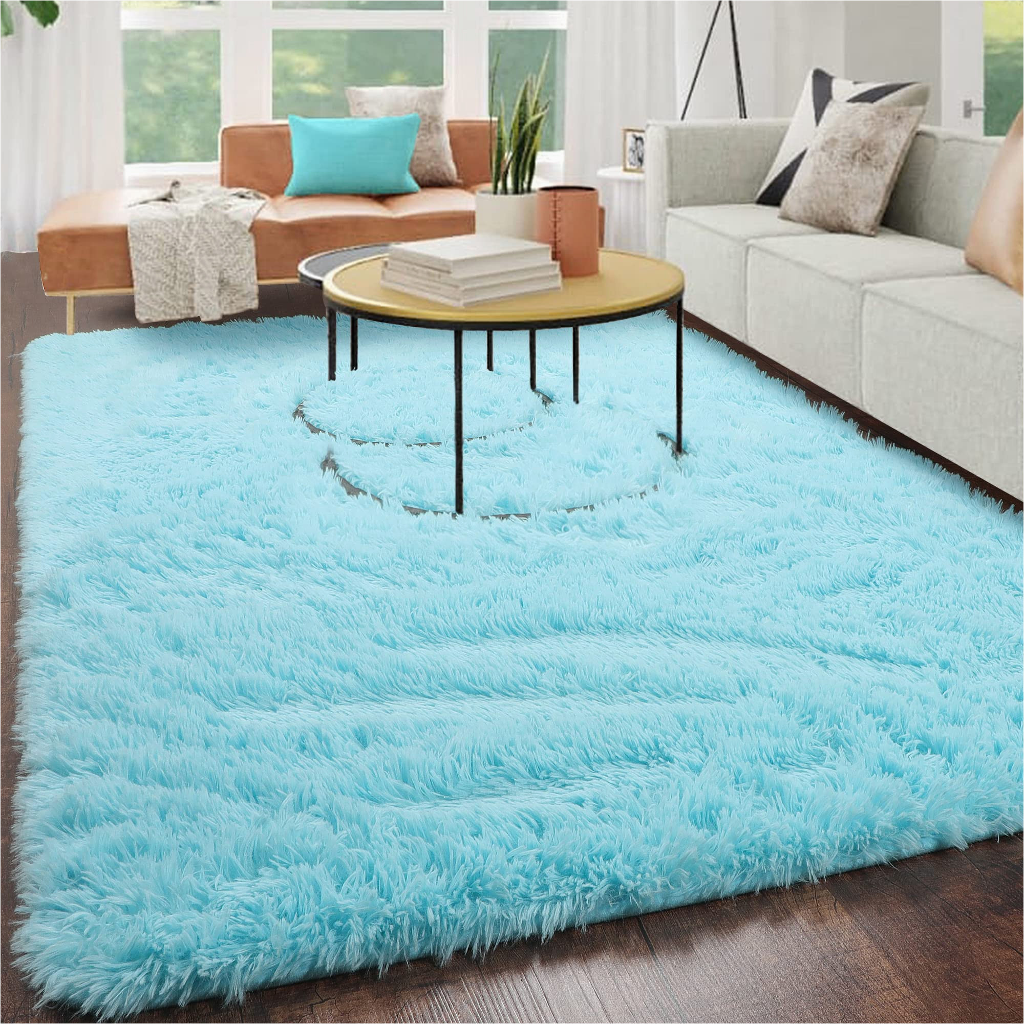 Light Blue Fuzzy Rug Kicmor Light Blue Fluffy area Rugs for Bedroom,5×8 Feet,fuzzy Rug for Living Room,shaggy Carpets for Boys Girls Room Decor,furry Rugs for Kids …
