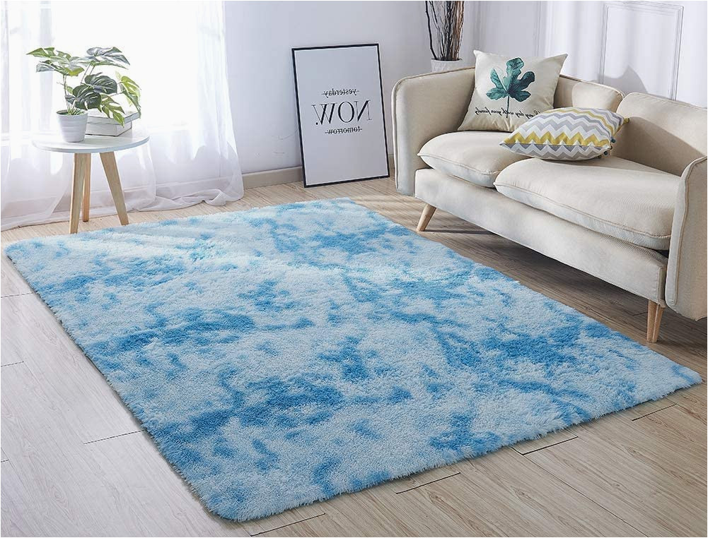 Light Blue Fuzzy Rug Nc Ultra soft Indoor Modern Rugs Fluffy Living Room Rugs Suitable for Children Bedroom Home Decor Nursery Rugs 60 X 120 Cm (light Blue Gradient)