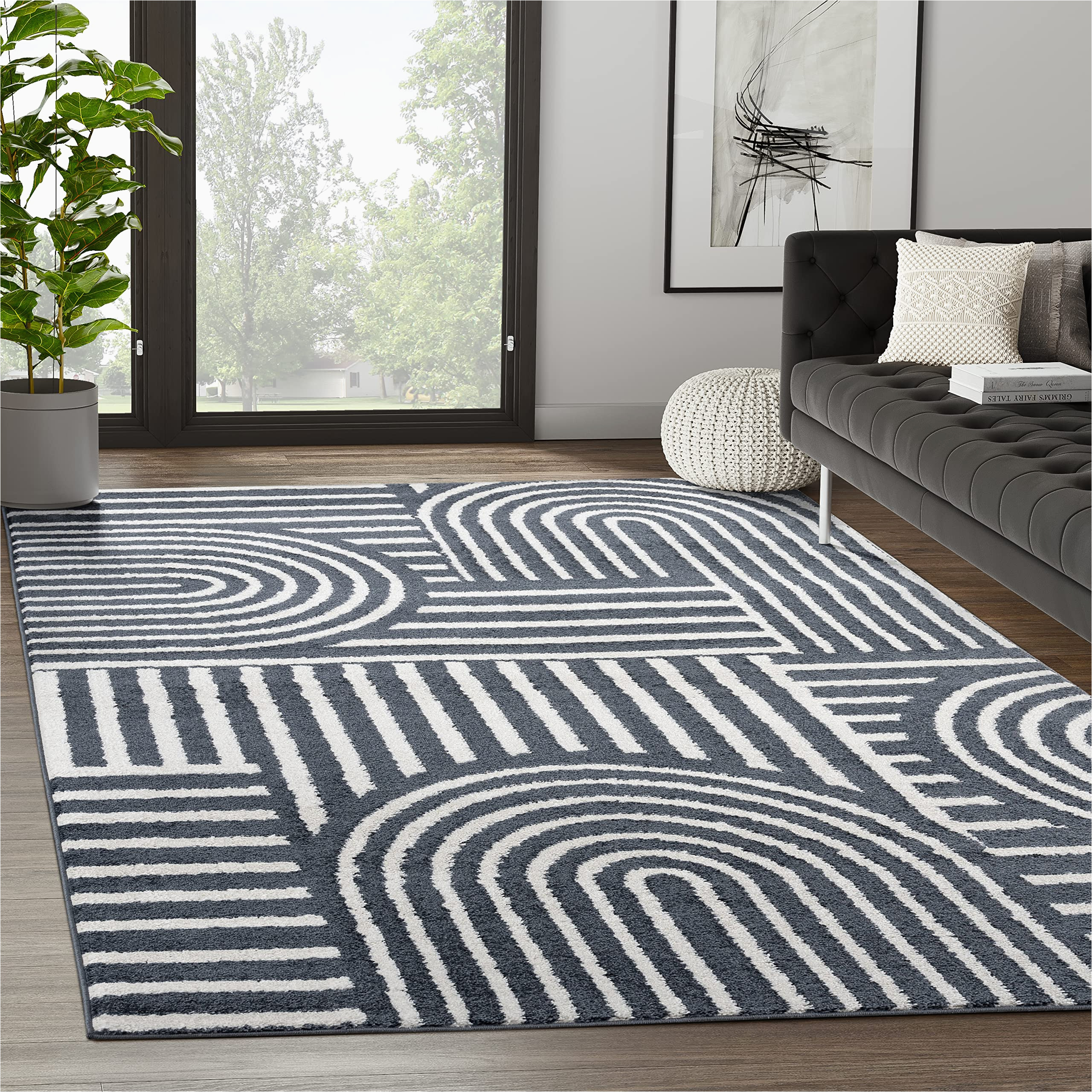 Mid Century Modern Style area Rugs Abani Contemporary Mid-century Design 4′ X 6′ area Rug Rugs – Modern Non-shed Arches Print Cream & Black Bedroom Rug