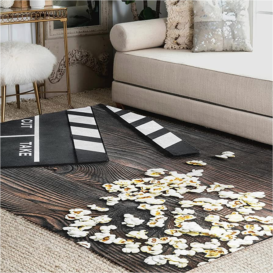 Movie theater themed area Rugs Alaza Movie Clapboard Cinema On the Wooden Vintage area Rug Rugs for Living Room Bedroom 7′ X 5′