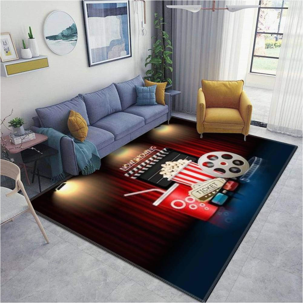 Movie theater themed area Rugs Home area Runner Rug Pad Cinema Movie theater Object On Curtain ;sign Thickened Non Slip Mats Doormat Entry Rug Floor Carpet for Living Room Indoor …