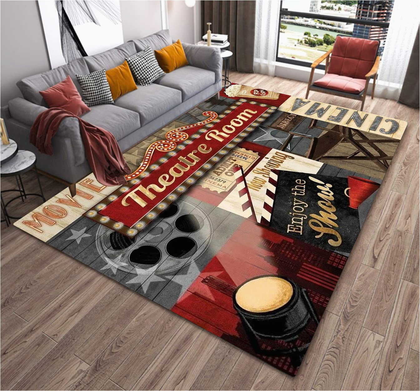 Movie theater themed area Rugs Vintage Home Movie theater Cinema Art Modern area Rugs soft Non-skid Indoor Carpet Throw Rugs Doormats Runner Rugs Luxury Fashion Home Decor for …