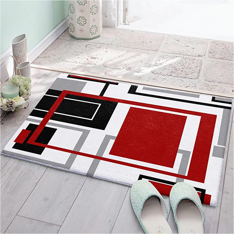 Red and Black Bath Rugs Bath Rug for Bathroom Bedroom, Red and Black Geometric Bath Mats Plush area Rugs Non Slip Doormats Absorbent Bathroom Mat for Indoor Entrance 24″Ã35″ …