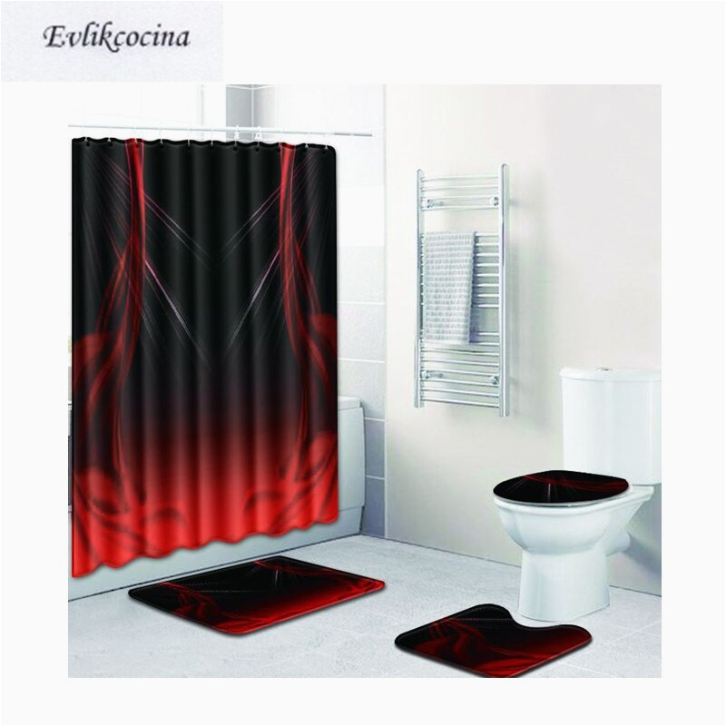 Red and Black Bath Rugs Free Shipping 4pcs Red Black Gradual Change Banyo Paspas Bathroom Bath Mat Set Tapete Banheiro Washable toilet Rug Alfombra Bano