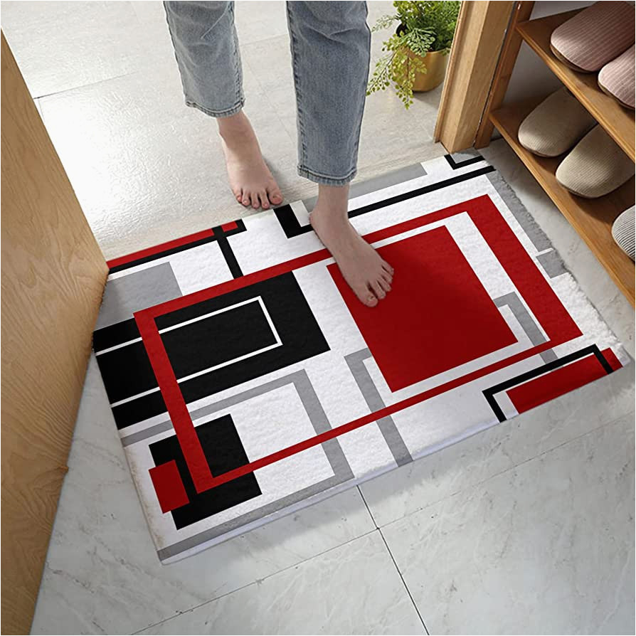 Red and Black Bath Rugs Prime-home Bath Mat soft Fluffy area Rugs, Red and Black Geometric Bathroom Rug Shaggy Durable Bath Rugs for Bathroom Bathtub, Non-slip Floor Mats …