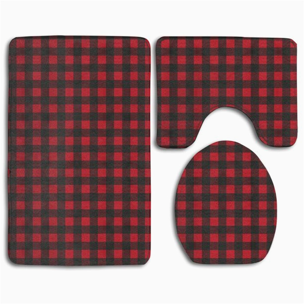 Red and Black Bath Rugs Pudmad Red Black Buffalo Check Plaid 3 Piece Bathroom Rugs Set Bath Rug Contour Mat and toilet Lid Cover