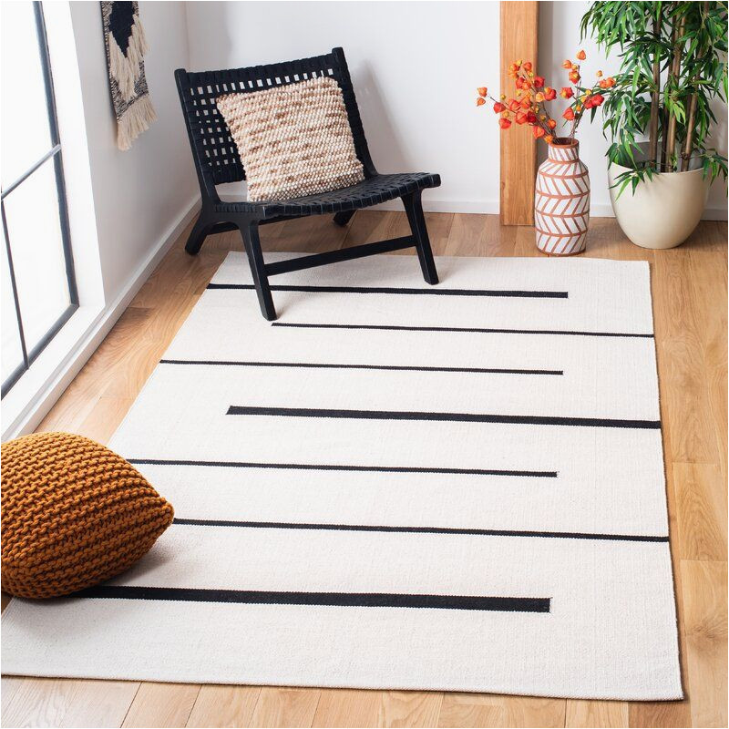 Sauget Hand Woven Black Ivory area Rug Corrigan Studio Moynihan Hand-knotted Cotton Ivory / Black Rug …