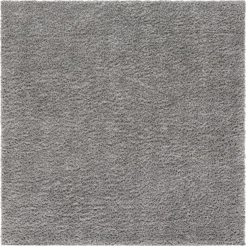Sterling Gray solid Loomed area Rug Unique Loom Davos Shag Sterling Gray 8 Ft. X 8 Ft. Square area Rug 3145892 – the Home Depot