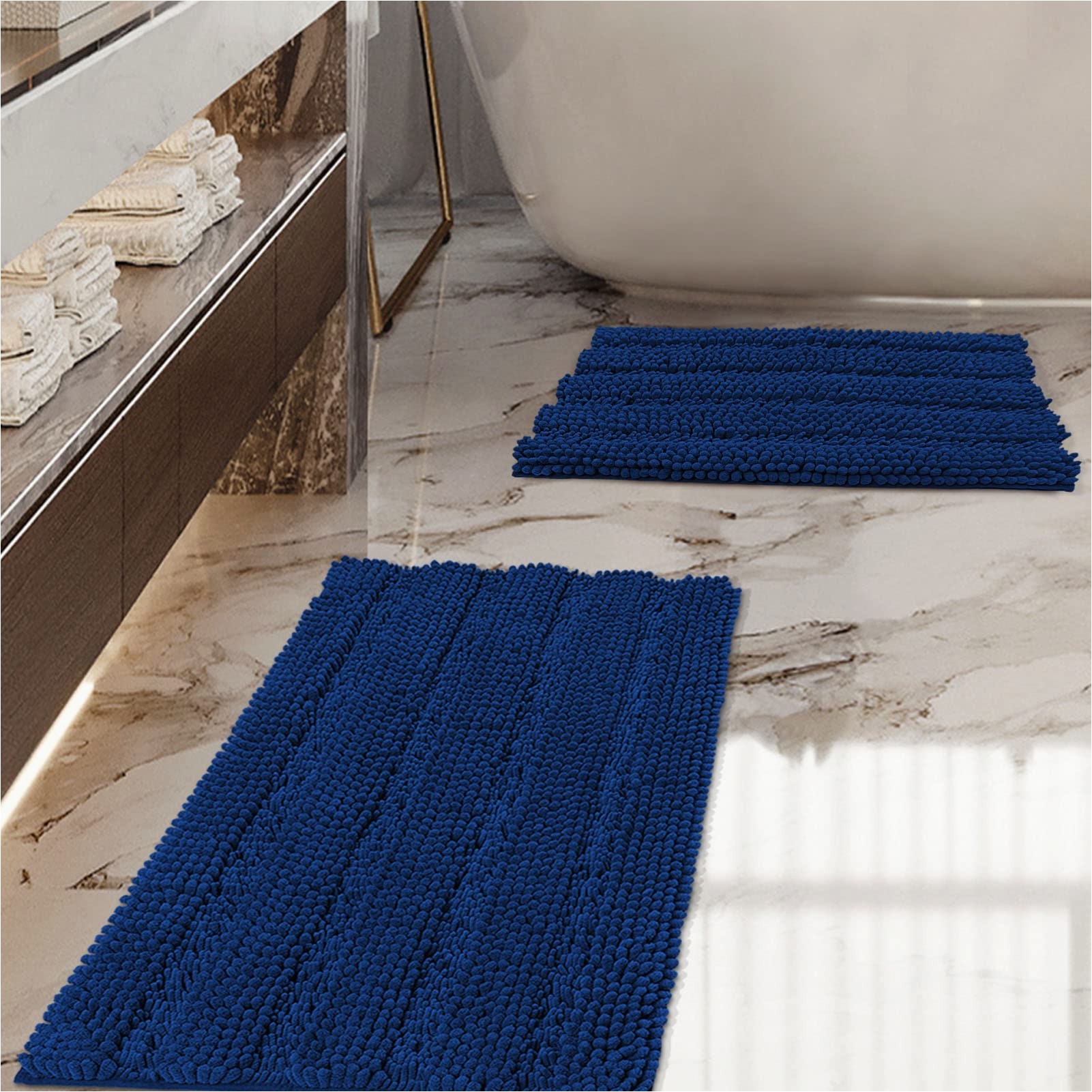 Striped Bath Rug Sets Icover Bathroom Rugs Set, Anti-slip Design Thick Chenille Striped Bath Mats, Strong Absorbent Floor Mats Machine Washable Also for Kitchen, Living …