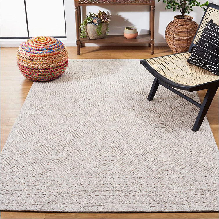 Wayfair area Rugs 3 X 5 Gladimyr Geometric Handmade Tufted Rectangle 3′ X 5′ Wool area Rug In Gray/ivory