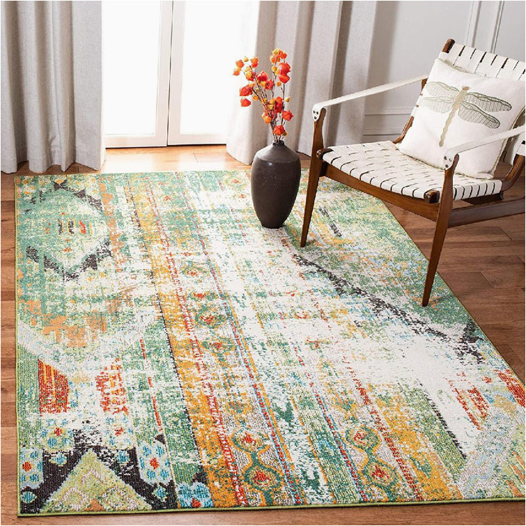 Wayfair area Rugs 3 X 5 Vespero Abstract Machine Made Rectangle 3′ X 5′ area Rug In Green/white/yellow