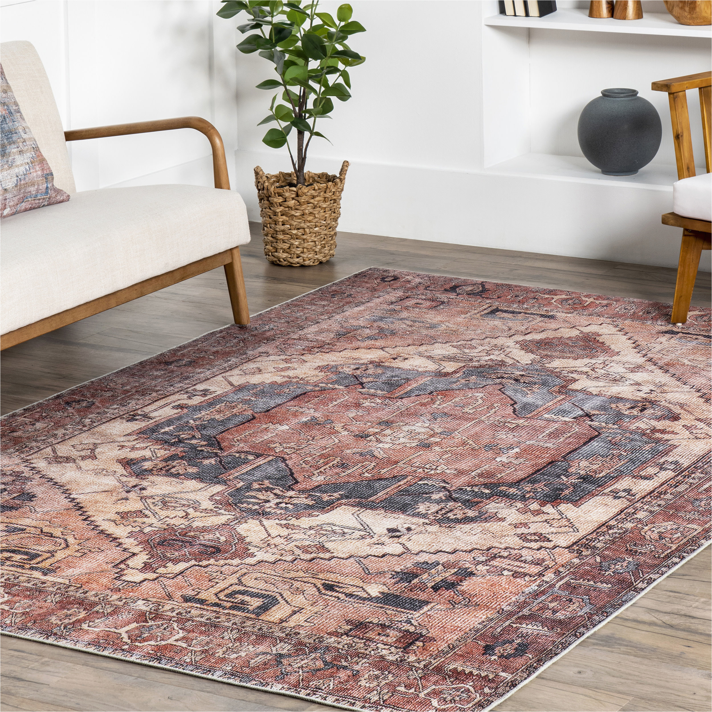 Wayfair Nathanson Terracotta area Rug Alfonso Medallion Power Loom Performance Red/orange Rug