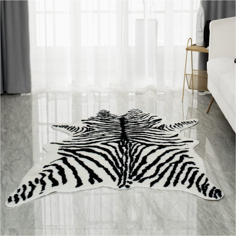 Zebra Print area Rugs Target Zebra Print Rug Faux Skin area Rug Cowhide Animal Western Decor Cute Carpet for Bedroom Living Room , 4.9×6.6 Feet