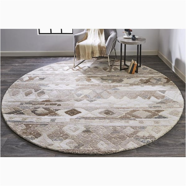 10 Feet Round area Rugs Weave & Wander Palatez Cream/gray/brown 10 Ft. Round Geometric …