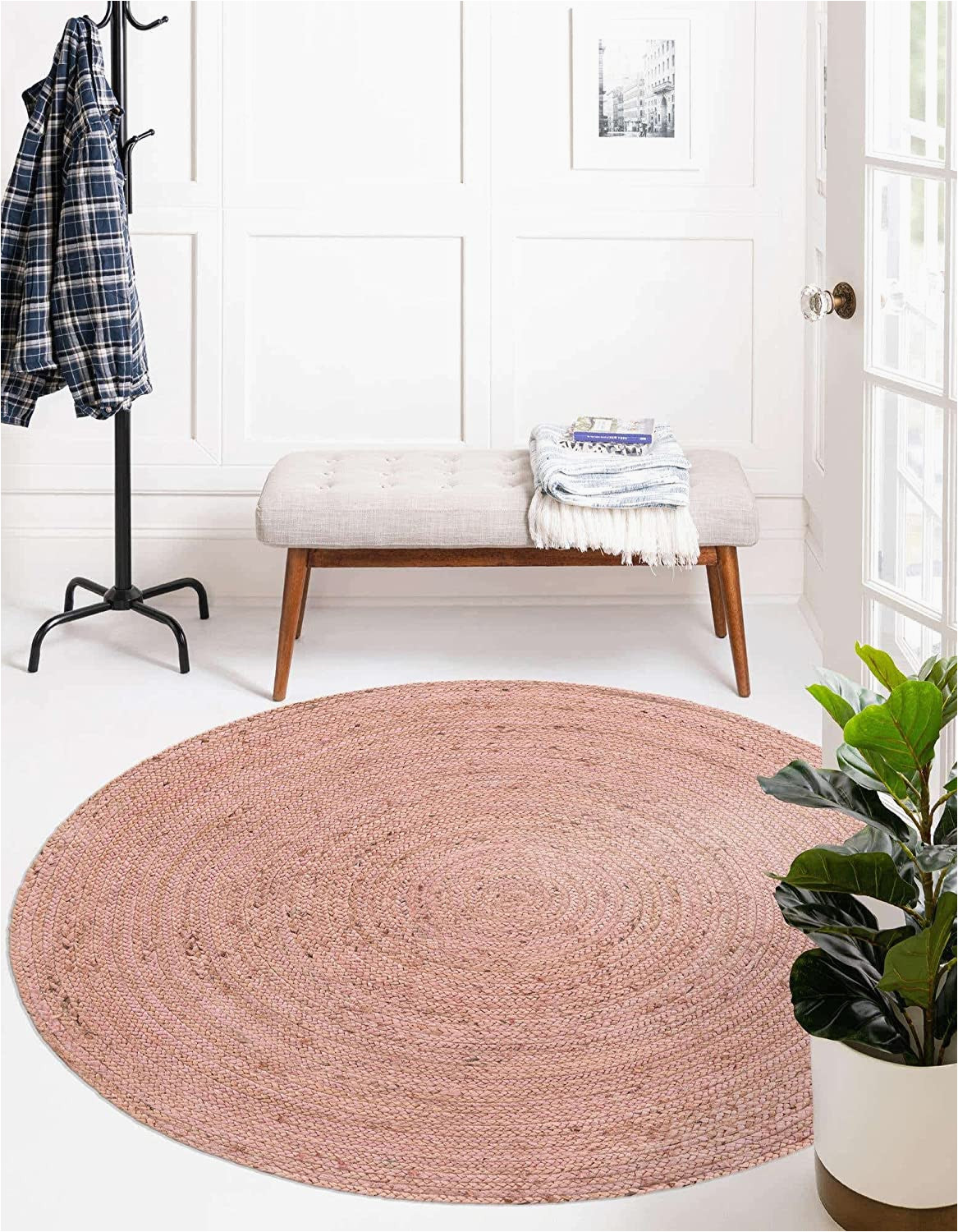 36 Inch Round area Rug Avgari Creation Pink Dye Natural Jute Hand Made Round Living Room, Dining Room, Kitchen Farm House area Rug Carpet Doormat 3″ Feet (36 Inch)