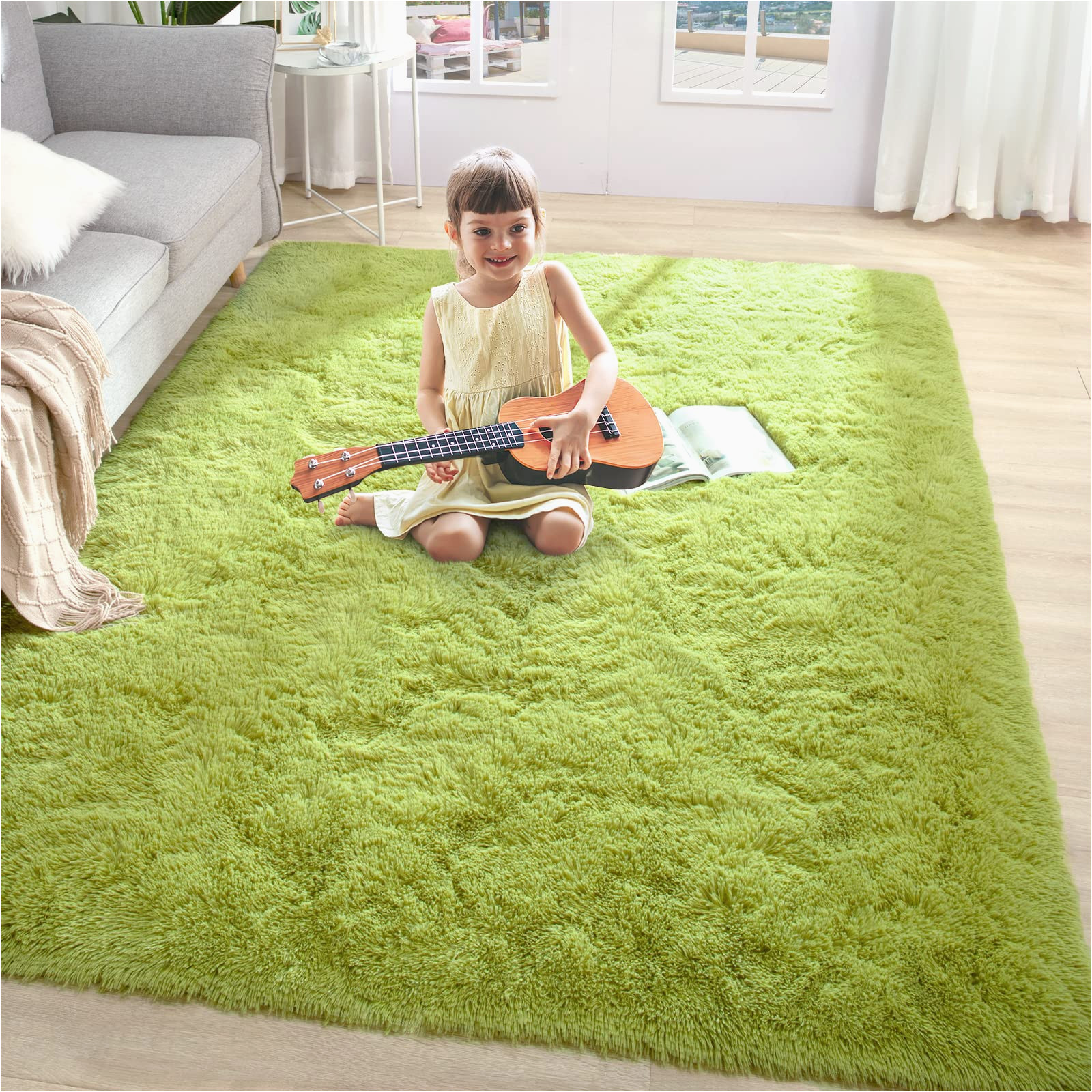 4 X 6 Green area Rugs Comeet Fluffy Shaggy area Rugs for Bedroom, 4’x6′, Green Rug soft Shag Rug for Living Room, Anti-skid Bedside Rug for Kids Room, Shaggy Throw Rug for …