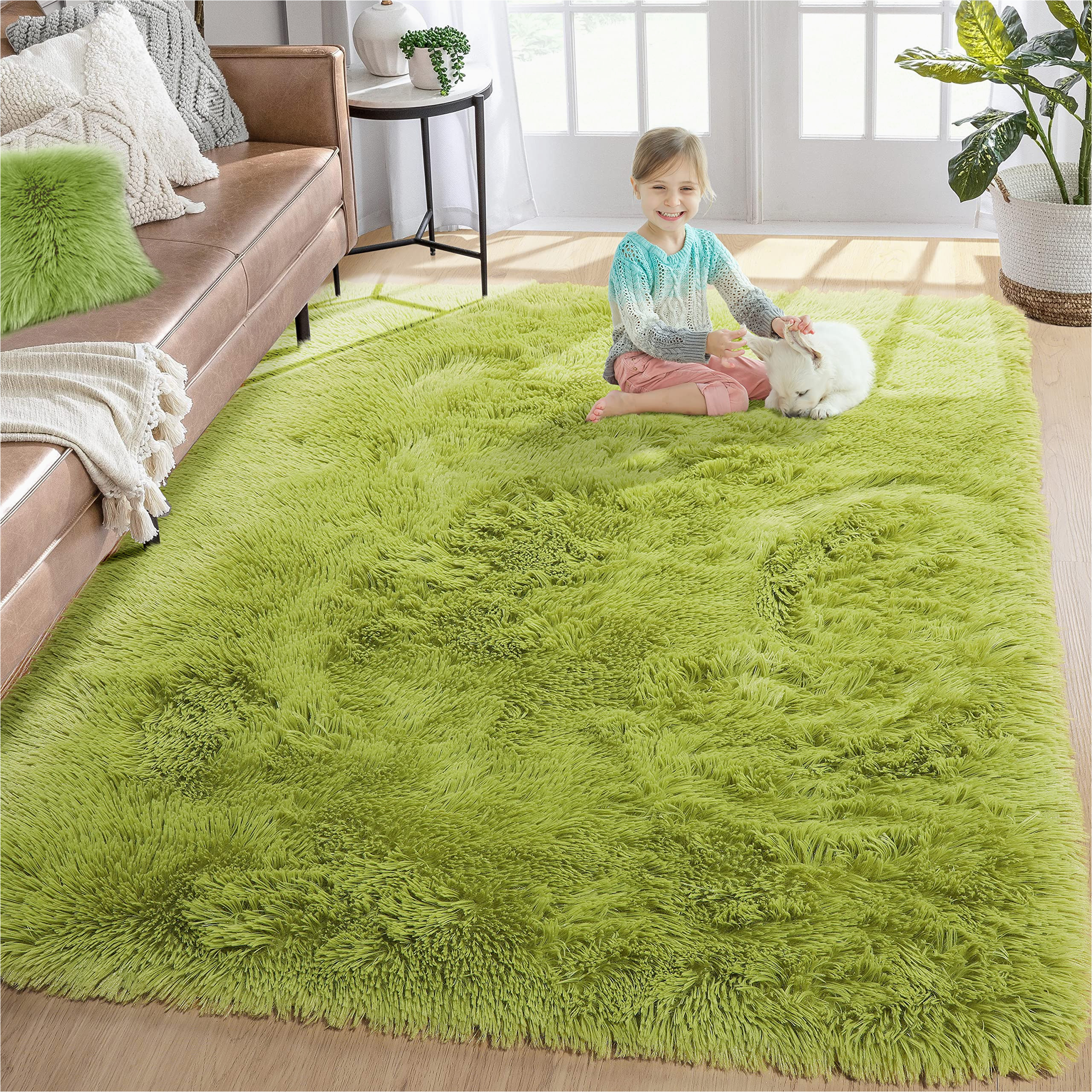 4 X 6 Green area Rugs Green soft area Rug for Bedroom,4×6,fluffy Rugs,shag Carpet for Living Room,fuzzy Rug for Kids Baby Room,furry Rug for Girls Boys Room,large Anti-slip …