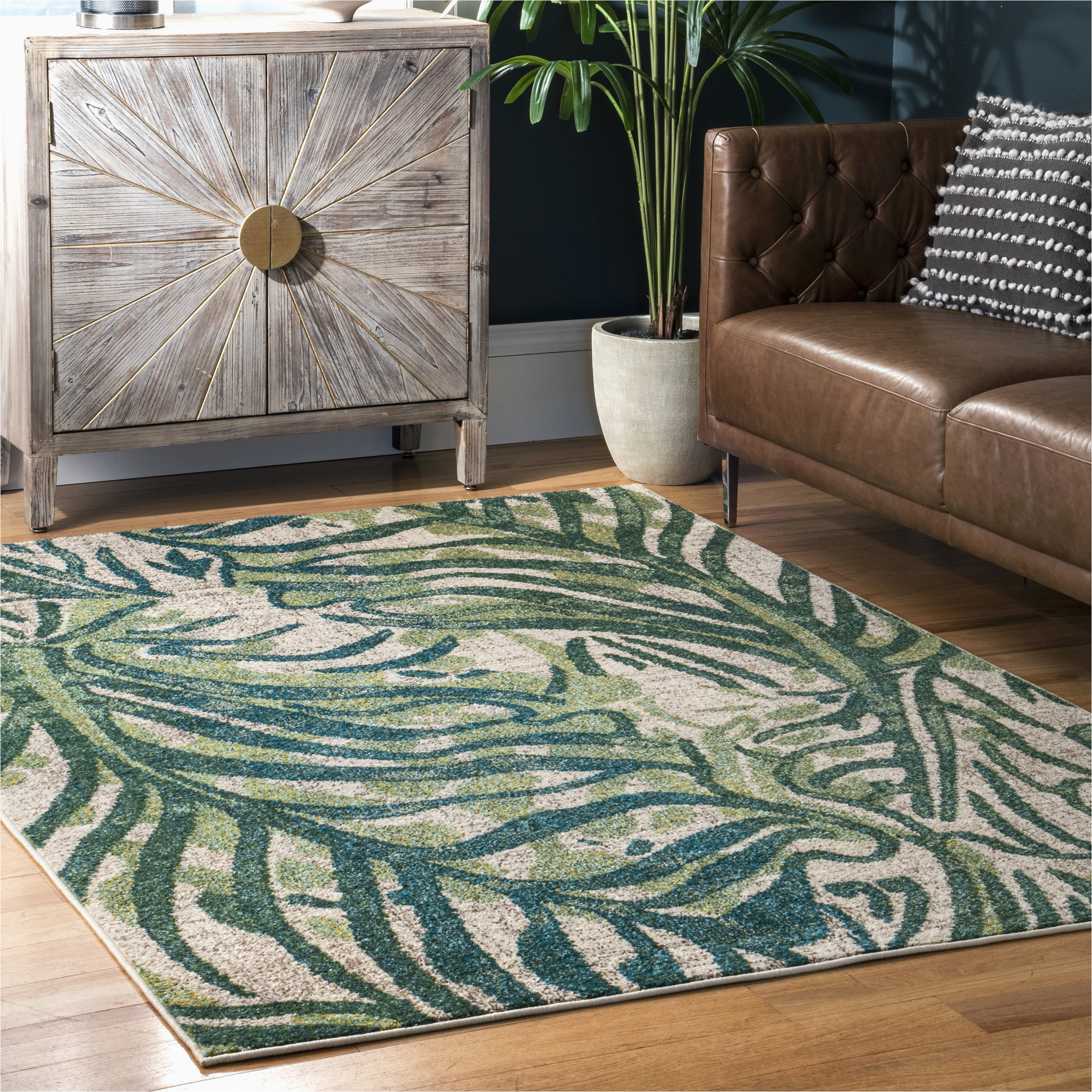 4 X 6 Green area Rugs Nuloom Cali Abstract Leaves area Rug, 4′ X 6′, Green