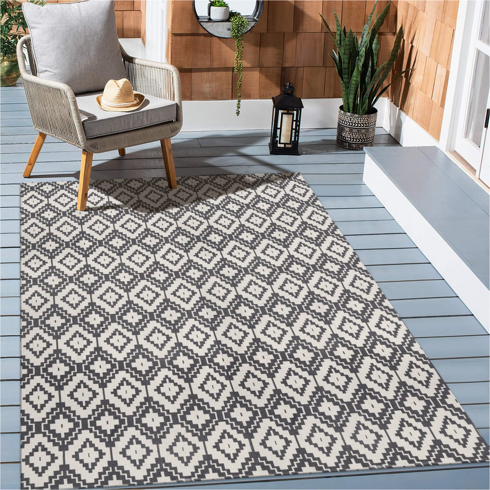 4 X 6 Washable area Rugs Uphome Indoor Outdoor Rug 4′ X 6′ Gray Farmhouse Patio Rug Hand Woven Moroccan Cotton area Rug Modern Boho Geometric Machine Washable Carpet for …